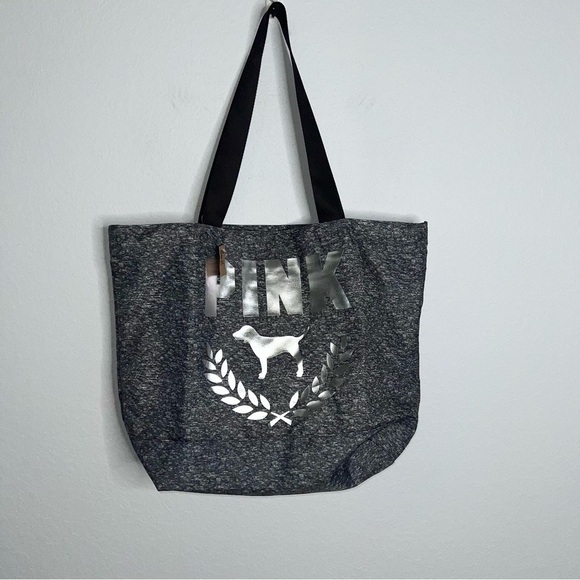 Victoria Secret PINK Tote Bag Travel Large Gray Dog Zip Closure Water Resistance - Picture 1 of 7